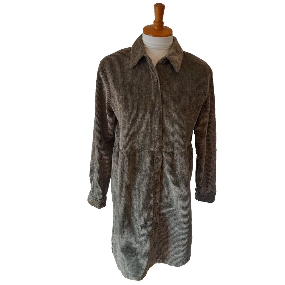 Talbots Petites Sage Green Corduroy Shirt Dress 100% Cotton Size 12P Made in USA